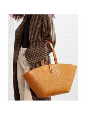 Nanushka Croc-Effect Leather Tote in Curry